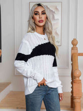 Load image into Gallery viewer, Color Block Cable-Knit Round Neck Sweater