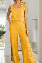 Load image into Gallery viewer, Textured Round Neck Top and Wide Leg Pants Set
