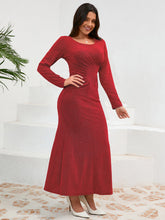 Load image into Gallery viewer, Ruched Round Neck Long Sleeve Dress
