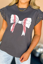 Load image into Gallery viewer, Studded Bow Graphic Round Neck Cap Sleeve T-Shirt
