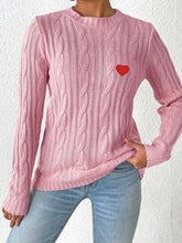 Load image into Gallery viewer, Cable-Knit Heart Round Neck Long Sleeve Sweater
