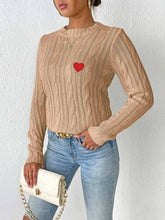Load image into Gallery viewer, Cable-Knit Heart Round Neck Long Sleeve Sweater
