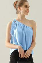 Load image into Gallery viewer, Ninexis One Shoulder Bow Tie Strap Satin Silk Top
