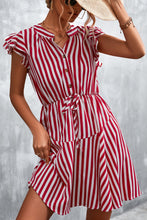 Load image into Gallery viewer, Ruffled Striped Cap Sleeve Mini Dress
