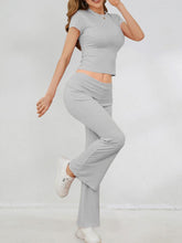Load image into Gallery viewer, Round Neck Short Sleeve Top and Pants Set
