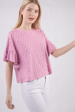 Load image into Gallery viewer, VERY J Full Size Texture Ruffle Short Sleeve Top
