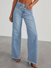 Load image into Gallery viewer, Raw Hem Wide Leg Jeans with Pockets
