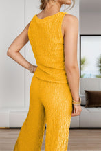 Load image into Gallery viewer, Textured Round Neck Top and Wide Leg Pants Set
