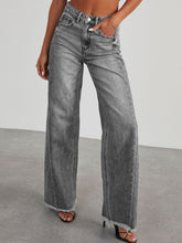 Load image into Gallery viewer, Raw Hem Wide Leg Jeans with Pockets
