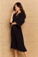 Load image into Gallery viewer, OneTheLand Make Your Move Solid Surplice Midi Dress
