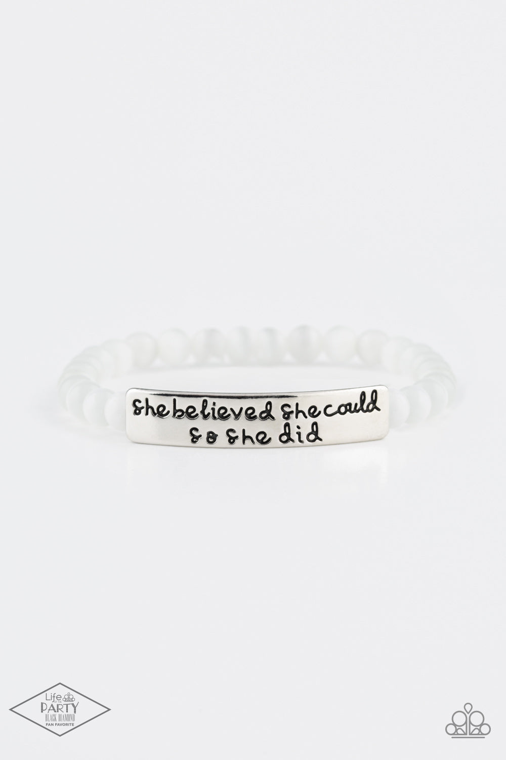 PAPARAZZI | She Believed She Could So She Did - White Stretchy Bracelt