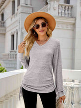 Load image into Gallery viewer, Drawstring V-Neck Long Sleeve T-Shirt
