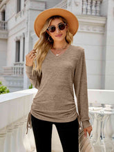 Load image into Gallery viewer, Drawstring V-Neck Long Sleeve T-Shirt
