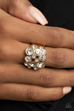 Load image into Gallery viewer, Bubbling Bravado - Gold | Ring | White Rhinestone | stretchy band
