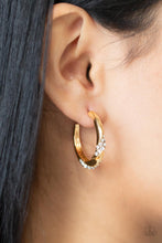 Load image into Gallery viewer, PAPARAZZI | Subliminal Shimmer - Gold | Hoop with rhinestone earring | 1&quot; hoop
