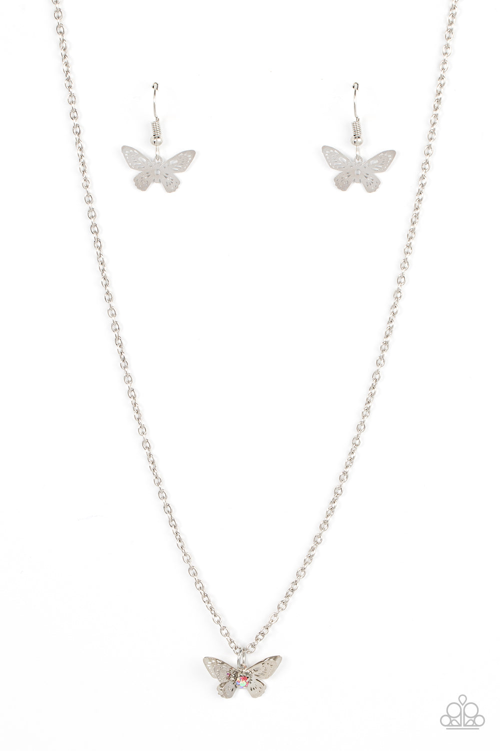 PAPARAZZI Flutter Love - Pink | Iridescent Rhinestone Butterfly Charm Necklace