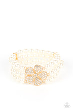 Load image into Gallery viewer, PAPARAZZI | Park Avenue Orchard - Gold | PEARL 3 STRAND STRETCHY BRACELET WITH FLOWER BLOOM ENCRUSTED
