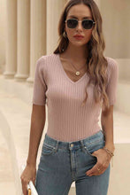 Load image into Gallery viewer, V-Neck Short Sleeve Knit Top
